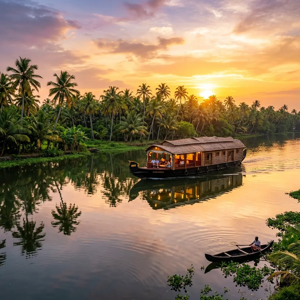 Kerala backwaters and lush landscapes